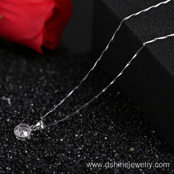Silver Simple Zircon Chain Necklace For Wedding Jewelry
